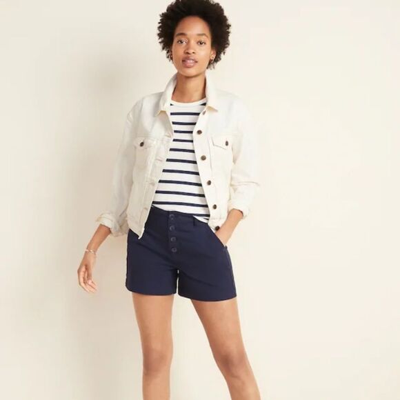 Old Navy White Cotton Denim Trucker Long Sleeve Jean Jacket L - Picture 6 of 11